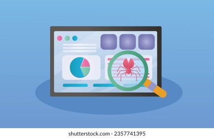 Beta testing ideas, testing new products, app perfomance checking.on blue background.Vector Design Illustration.