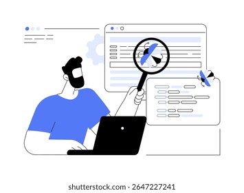 Teste beta de ilustrações isoladas de vetor de desenhos animados. Versão beta do software de teste do desenvolvedor da empresa de TI, setor de garantia de qualidade, preparação do lançamento do aplicativo, serviço de usabilidade de desenhos animados vetoriais.