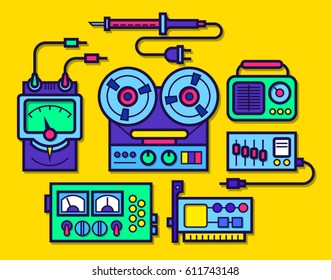 Beta testing and IT service center. Trouble shooting and maintenance. Buy radio parts and equipment. Fix the old device. Sound engineer's room.