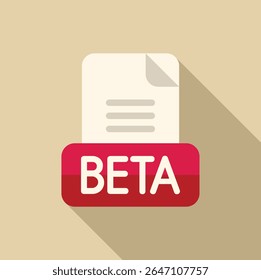 Ícone do documento de desenvolvimento de software de teste beta com sombra longa em um plano de fundo bege