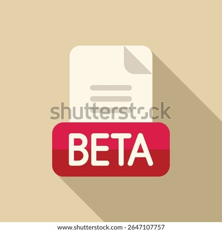 Beta testing software development document icon with long shadow on a beige background