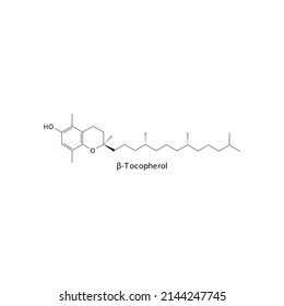 β Beta Tocopherol Skelettstruktur und molekulare Formel. Organische Biomoleküle, einzelne Vektorgrafik
