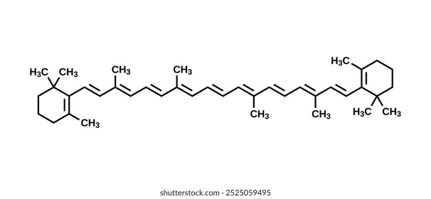 Fórmula estrutural de betacaroteno, ilustração vetorial