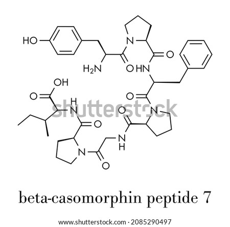 Beta-casomorphin peptide 7 molecule. Breakdown product of casein that may play a role in human diseases. Skeletal formula.