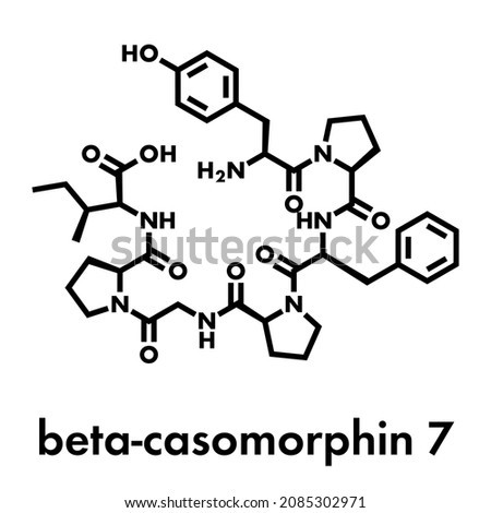 Beta-casomorphin peptide 7 molecule. Breakdown product of casein that may play a role in human diseases. Skeletal formula.