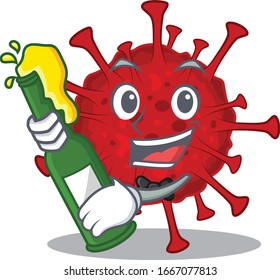 Betacoronavirus with bottle of beer mascot cartoon style