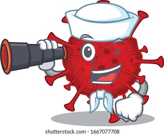 Betacoronavirus in Sailor cartoon character design with binocular