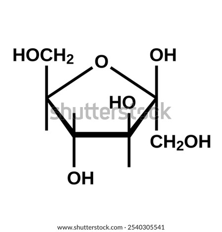Beta-D-fructofuranose cyclic structural formula, furanose form of fructose, vector illustration