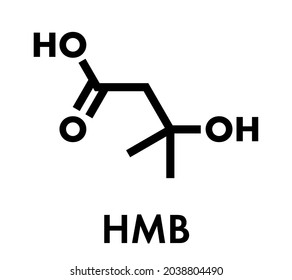 Beta-hydroxy Beta-methylbutyric Acid (HMB) Leucine Metabolite Molecule. Used As Supplement, May Increase Strength And Muscle Mass. Skeletal Formula.