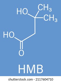 Beta-hydroxy Beta-methylbutyric Acid Or HMB Leucine Metabolite Molecule. Used As Supplement, May Increase Strength And Muscle Mass. Skeletal Formula.