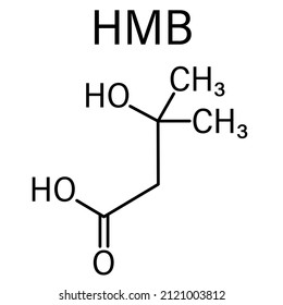 Beta-hydroxy Beta-methylbutyric Acid Or HMB Leucine Metabolite Molecule. Used As Supplement, May Increase Strength And Muscle Mass. Skeletal Formula.