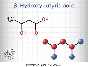 Beta-Hydroxybutyric Acid, 3-hydroxybutyric Acid Molecule. It Is Beta Hydroxy Acid, Is Precursor To Polyesters, Biodegradable Plastics. Sheet Of Paper In A Cage. Vector Illustration