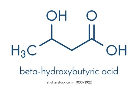 Beta-hydroxybutyric acid (beta-hydroxybutyrate) molecule. Skeletal formula.