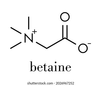 Betaine (glycine betaine, trimethylglycine) molecule. Originally found in sugar beet (Beta vulgaris). Skeletal formula.