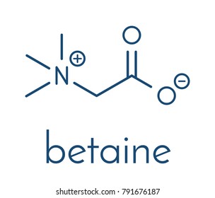 Betaine (glycine betaine, trimethylglycine) molecule. Originally found in sugar beet (Beta vulgaris). Skeletal formula.