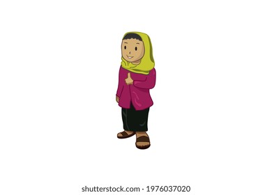 Betawi Indonesia female cartoon character wearing traditional clothes vector illustration. svg