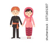 Betawi Jakarta Indonesia Couple, cute Abang None traditional clothes costume man woman cartoon vector illustration