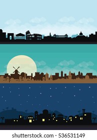 Bethlehem Jerusalem Rome City Scape Flat Illustration