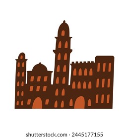 Bethlehem silhouette in cute cartoon style, flat vector illustration isolated on white background. Hand drawn building. Concepts of christianity, religion and nativity.