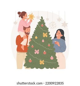 Bethlehem star isolated cartoon vector illustration. Little girl hanging Bethlehem star on her fathers neck, family spending Christmas time together, winter holiday preparation vector cartoon.