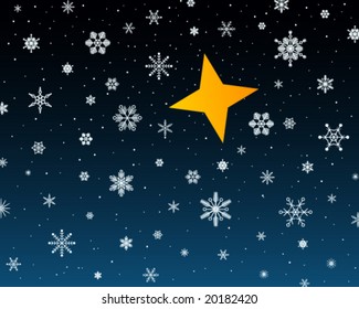 bethlehem star on night background with snowflakes