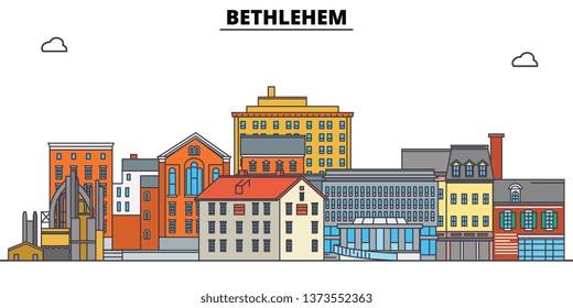 Bethlehem , United States, Outline Travel Skyline Vector Illustration. 