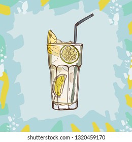Beton or Gin and Tonic Contemporary classic cocktail illustration collection. Alcoholic cocktails hand drawn vector illustration set. Menu design item of sketch bar drink glass.