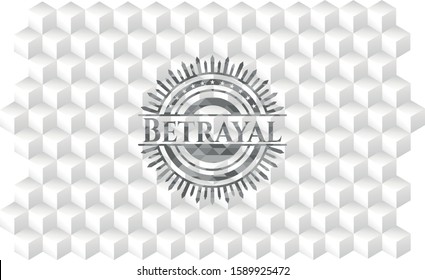 Betrayal grey badge with geometric cube white background