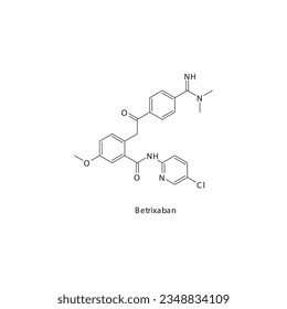 Betrixaban flat skeletal molecular structure Factor XA inhibitor drug used in risk of thrombosis treatment. Vector illustration.