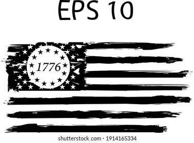 Betsy Ross 1776 13 Stars Distressed US Flag on transparent background. American US Flag. EPs 10