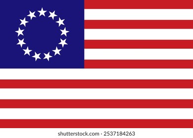 Betsy Ross American flag. An illustration of the Besty Ross flag. Betsy Ross American.