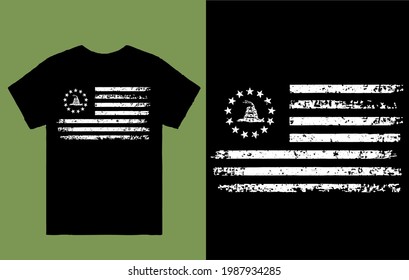 Betsy Ross american flag with rattle snake - t shirt design vector