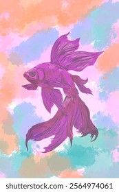 betta fish with colorful watercolor abstract background