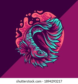 betta fish esport mascot logo illustration for your merchandise or business