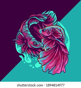 betta fish esport mascot logo illustration for your merchandise or business