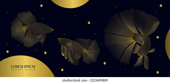 Betta Fish Gold Elegant Gradient Line Background Ornament Design for Invitation, brochure, poster