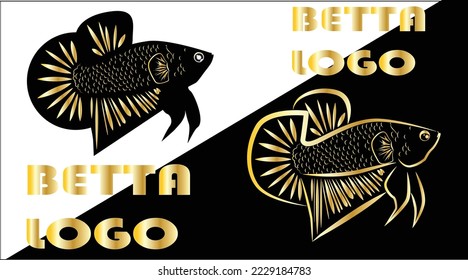 diseño del logo de la mascota de oro de los peces betta. Vector minimalista de arte de línea Betta Puede elegir uno o ambos para su logotipo