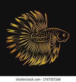 Betta Fish Golden Line Art For Logo