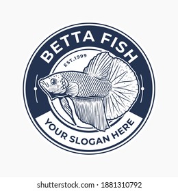 Betta fish hand drawn badge  illustration