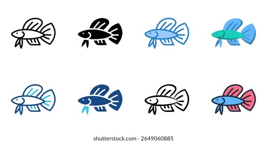 Betta fish icon set multiple style collection 
