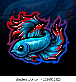 Betta fish mascot esport logo design