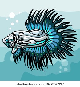 Betta fish mecha robot mascot. esport logo design
