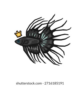 Peixe betta, rabo de coroa rei raro com vetor de coroa de ouro