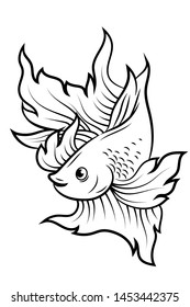 betta fish or Siamese fighter fish line art tattoo design