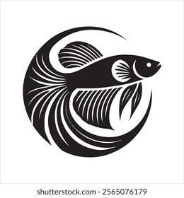 betta Fish silhouette. black color vector illustrations eps 10 on a white background.