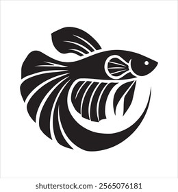 betta Fish silhouette. black color vector illustrations eps 10 on a white background.