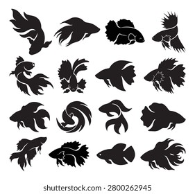 Betta Fish Silhouette Vector Set - Siamese Fighting Fish Icons Collection