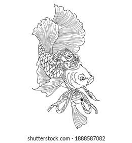 Betta fish tattoo logo with pattern thai traditional