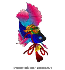 Betta fish tattoo logo with pattern thai traditional