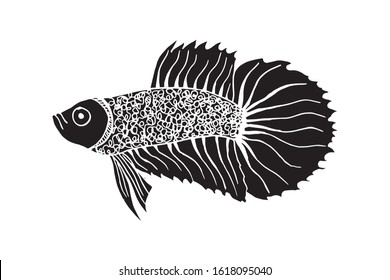 Betta Fish Vector Illustration. beautiful Fighting fish, Hand drawing Siamese fighting fish. silhouette isolate on white background